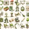 Gravemoss Witch Watercolor Clipart Set - 265+ transparent PNG, Mystic forest graphics, Witchy fantasy art, Commercial use, Digital download