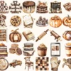 Chocolate Heaven Watercolor Clipart Set - 265+ transparent PNG, Cozy fall treats graphics, Pastry images, Commercial use, Digital download