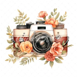20 High-Quality Floral Cameras Clipart - Floral cameras digital watercolor JPG instant download for commercial use - Digital download