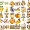 Autumn Notions Watercolor Clipart Set - 265+ transparent PNG, Artistic autumn graphics, Falling leaves art, Commercial use, Digital download