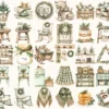 Festive Farmhouse Watercolor Clipart Set - 273+ transparent PNG, Cozy christmas graphics, Holiday cabin art, Commercial use,Digital download