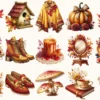 Autumn Enchantment Clipart Set - 120+ transparent PNG, Cozy autumn illustrations, Cottagecore fall images, Commercial use, Digital download
