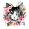 20 High-Quality Black and White Floral Cats Clipart - Cats digital watercolor JPG instant download for commercial use - Digital download