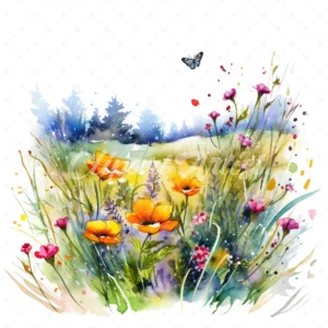 19 High-Quality Spring Meadows Clipart - Spring meadows digital watercolor JPG instant download for commercial use - Digital download