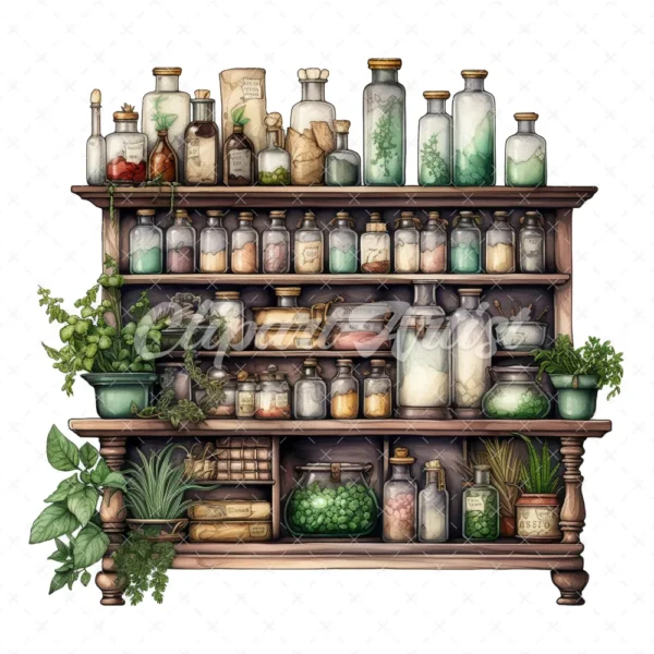 20 High-Quality Apothecary Cabinets Clipart - Apothecary digital watercolor JPG instant download for commercial use - Digital download