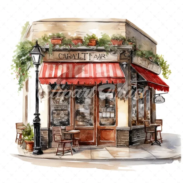 22 High-Quality Cafe Storefronts Clipart - Cafe storefronts digital watercolor JPG instant download for commercial use - Digital download