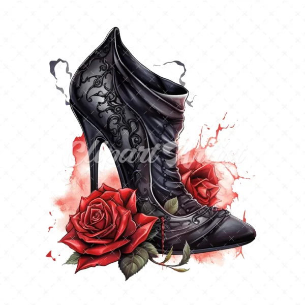 20 High-Quality Rose Gothic High Heels Clipart - Gothic heels digital watercolor JPG instant download for commercial use - Digital download