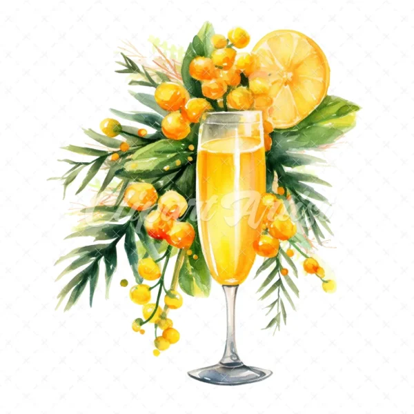 20 High-Quality Mimosa Cocktail Clipart - Mimosa cocktail digital watercolor JPG instant download for commercial use - Digital download