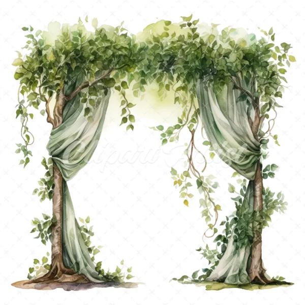 24 High-Quality Wedding Tree Arch Clipart - Tree arch digital watercolor JPG instant download for commercial use - Digital download