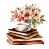 20 High-Quality Floral Coffee Books Clipart - Coffee books digital watercolor JPG instant download for commercial use - Digital download