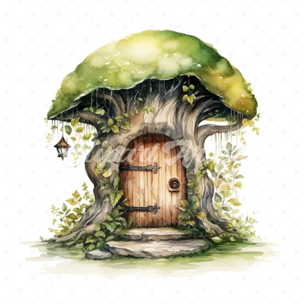 21 High-Quality Forest Fairy Doors Clipart - Forest fairy door digital watercolor JPG instant download for commercial use - Digital download