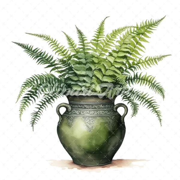 20 High-Quality Fern Antique Pot Clipart - digital watercolor JPG instant download for commercial use - Digital download