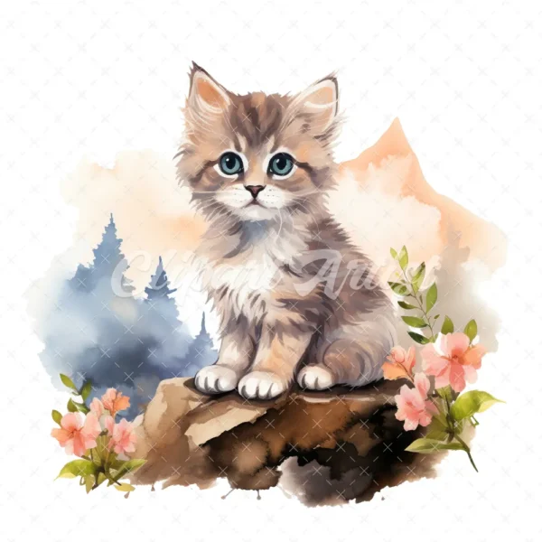 20 High-Quality Cute Kitten Clipart - Cute kitten digital watercolor JPG instant download for commercial use - Digital download