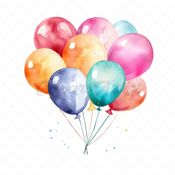 20 High-Quality Colorful Balloons Clipart - Colorful balloons digital watercolor JPG instant download for commercial use - Digital download
