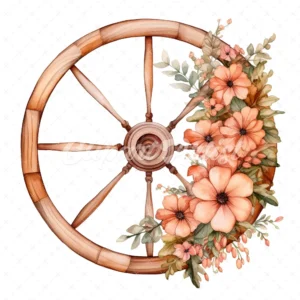 20 High-Quality Floral Wooden Wheels Clipart - Floral wheels digital watercolor JPG instant download for commercial use - Digital download