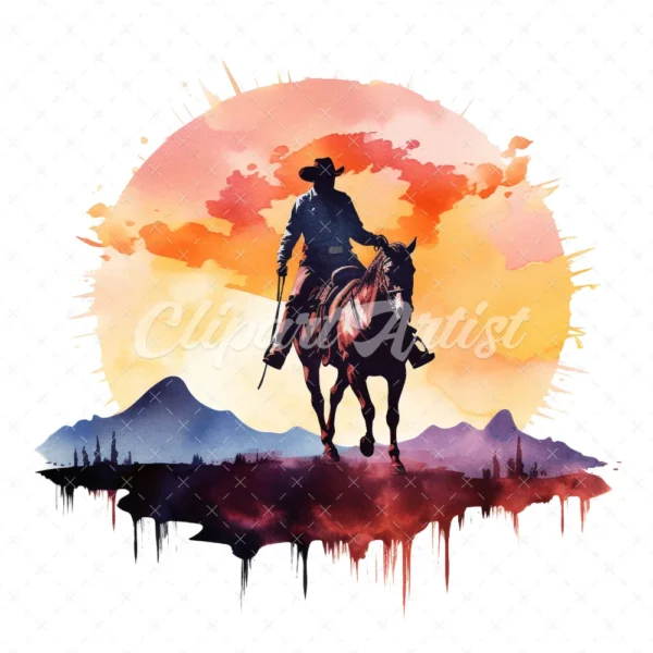 20 High-Quality Western Cowboy Silhouette Clipart - Cowboy digital watercolor JPG instant download for commercial use - Digital download