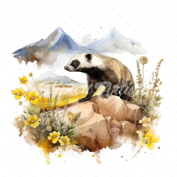 20 High-Quality Honey Badger Clipart - Honey badger digital watercolor JPG instant download for commercial use - Digital download