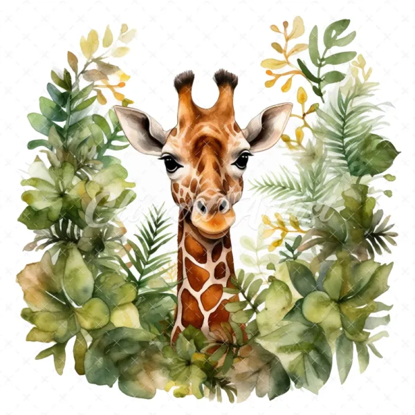 20 High-Quality Forest Giraffe Clipart - Forest giraffe digital watercolor JPG instant download for commercial use - Digital download