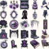 Haunted Masquerade Watercolor Clipart Set - 230+ transparent PNG, Spooky halloween graphics, Gothic images, Commercial use, Digital download