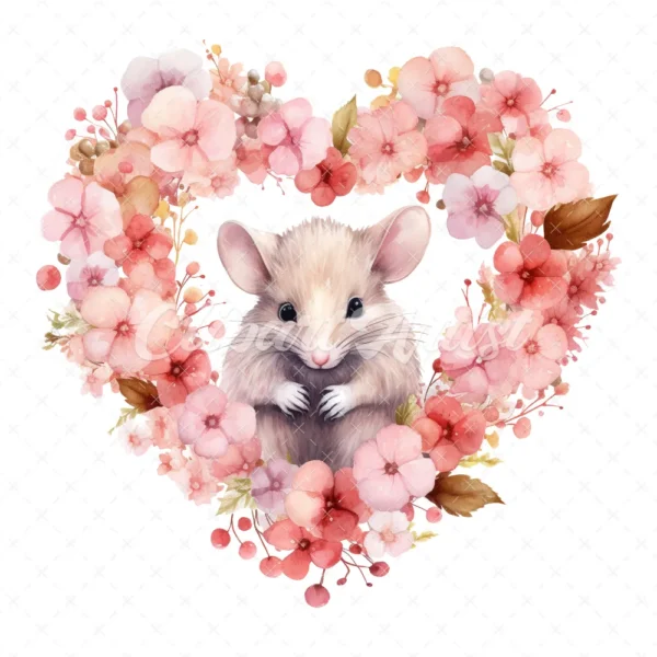 19 High-Quality Mouse in Heart Wreath Clipart - Mouse wreath digital watercolor JPG instant download for commercial use - Digital download