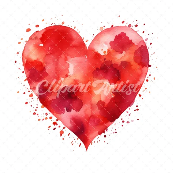 20 High-Quality Red Heart Clipart - Red heart digital watercolor JPG instant download for commercial use - Digital download