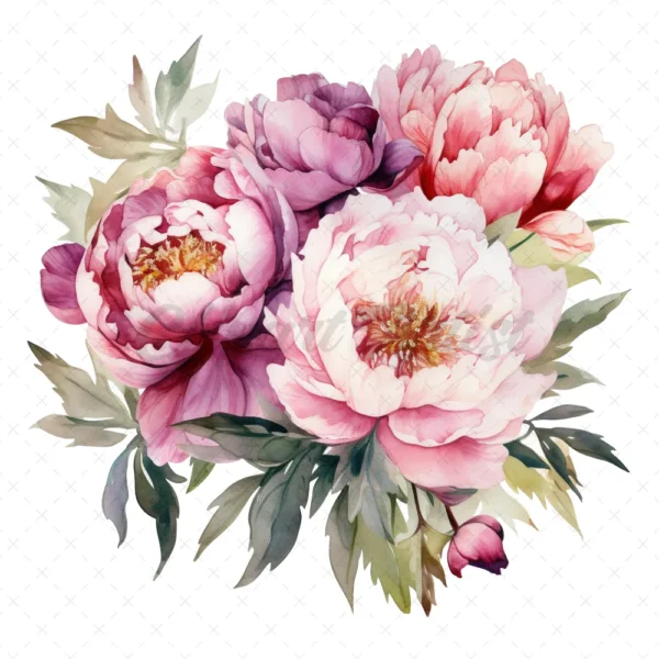 24 High-Quality Iridescent Peony Clipart - Iridescent peony digital watercolor JPG instant download for commercial use - Digital download