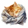 20 High-Quality Cat Sleeping in Shawl Clipart - Sleeping Cat digital watercolor JPG instant download for commercial use - Digital download