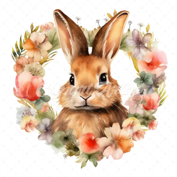 20 High-Quality Bunny in Heart Wreath Clipart - Bunny wreath digital watercolor JPG instant download for commercial use - Digital download
