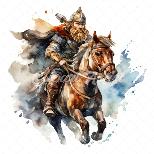 20 High-Quality Riding Vikings Clipart - Riding vikings digital watercolor JPG instant download for commercial use - Digital download