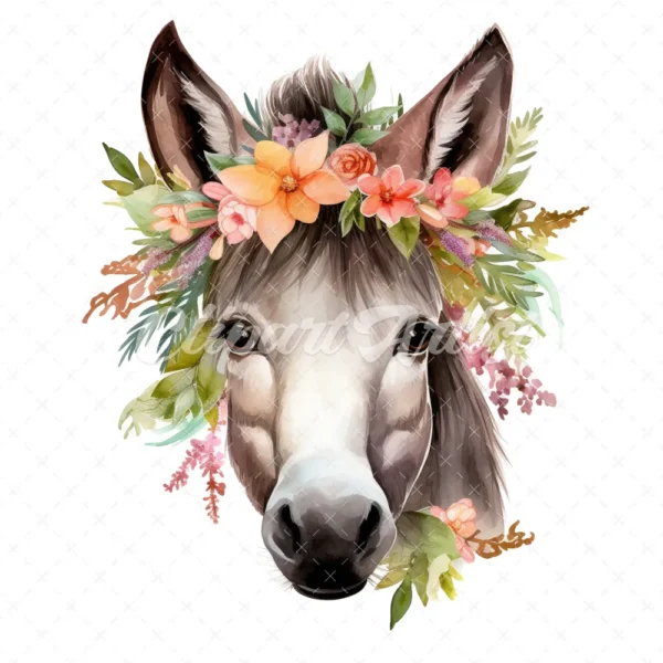 20 High-Quality Floral Donkey Clipart - Floral donkey digital watercolor JPG instant download for commercial use - Digital download