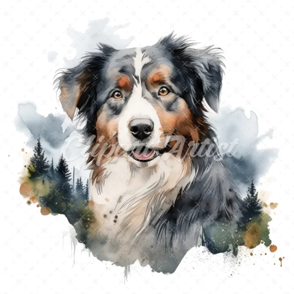 20 High-Quality Australian Shepherd Clipart - Shepherd dog digital watercolor JPG instant download for commercial use - Digital download