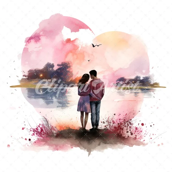 20 High-Quality Loving Couple Clipart - Loving couple digital watercolor JPG instant download for commercial use - Digital download