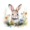20 High-Quality Bunny in a Meadow Clipart - Bunny meadow digital watercolor JPG instant download for commercial use - Digital download