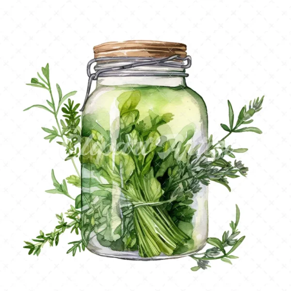 20 High-Quality Herbs Jar Clipart - Herbs jar digital watercolor JPG instant download for commercial use - Digital download