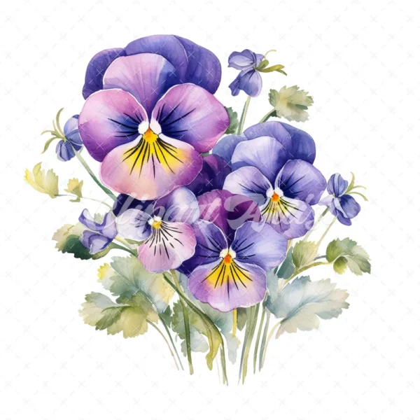 19 High-Quality Pansy Clipart - Pansy flowers digital watercolor JPG instant download for commercial use - Digital download