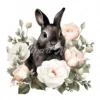 20 High-Quality Black Bunny With White Roses Clipart - Bunny digital watercolor JPG instant download for commercial use - Digital download