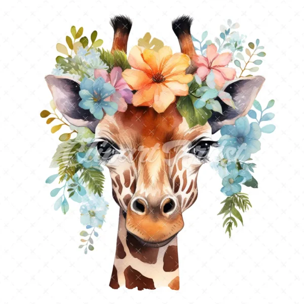 19 High-Quality Floral Giraffe Clipart - Floral giraffe digital watercolor JPG instant download for commercial use - Digital download