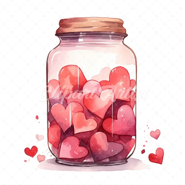 20 High-Quality Jar of Hearts Clipart - Jar of hearts digital watercolor JPG instant download for commercial use - Digital download