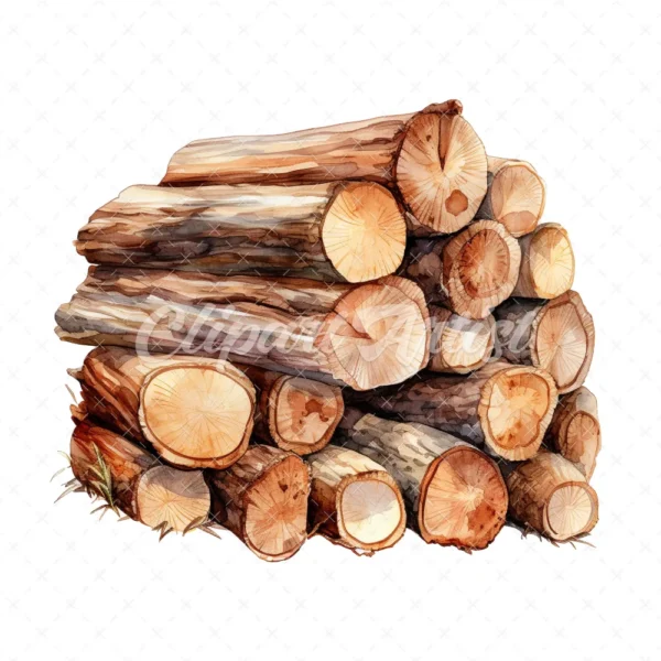 18 High-Quality Chopped Wood Clipart - Chopped wood digital watercolor JPG instant download for commercial use - Digital download
