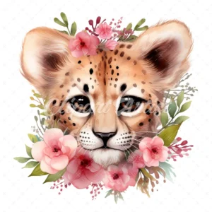 20 High-Quality Floral Cute Cheetah Clipart - Cute cheetah digital watercolor JPG instant download for commercial use - Digital download