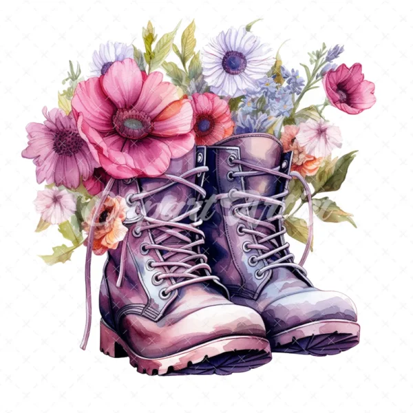 19 High-Quality Floral Boots Clipart - Floral boots digital watercolor JPG instant download for commercial use - Digital download