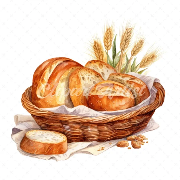 20 High-Quality Bread Basket Clipart - Bread basket digital watercolor JPG instant download for commercial use - Digital download