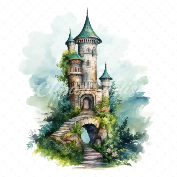 20 High-Quality Fairy Towers Clipart - Fairy towers digital watercolor JPG instant download for commercial use - Digital download