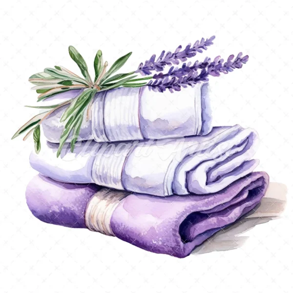 20 High-Quality Lavender Towels Clipart - Lavender towels digital watercolor JPG instant download for commercial use - Digital download