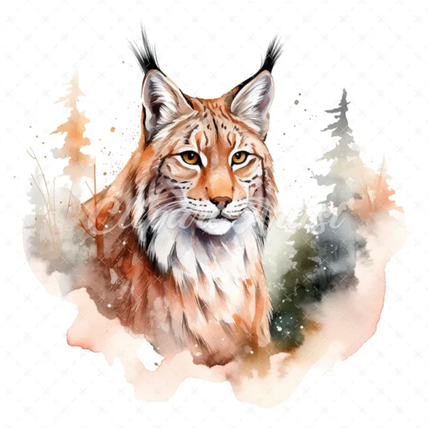 20 High-Quality Lynx Clipart - Lynx digital watercolor JPG instant download for commercial use - Digital download