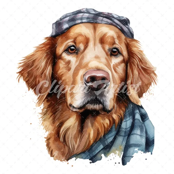 20 High-Quality Golden Retriever with Bandana Clipart - Dogs digital watercolor JPG instant download for commercial use - Digital download