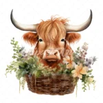 19 High-Quality Highland Cows Basket Clipart - Highland cow digital watercolor JPG instant download for commercial use - Digital download