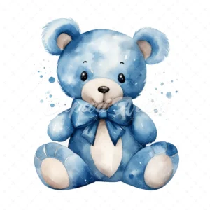 20 High-Quality Blue Teddy Bear Clipart - Blue teddy bear digital watercolor JPG instant download for commercial use - Digital download
