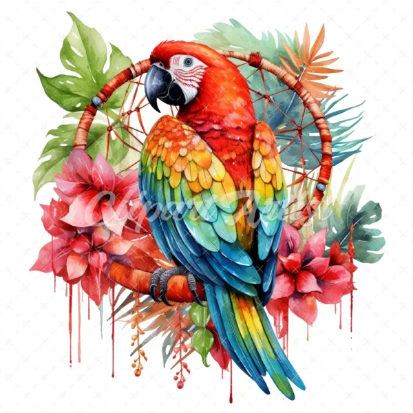 20 High-Quality Parrot With Dreamcatcher Clipart - Parrot digital watercolor JPG instant download for commercial use - Digital download