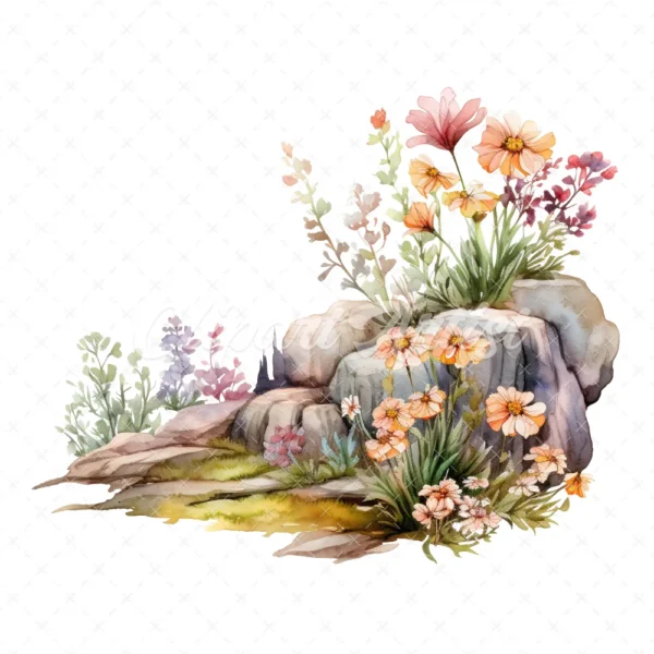 20 High-Quality Cliff Wildflowers Clipart - Cliff wildflowers digital watercolor JPG instant download for commercial use - Digital download